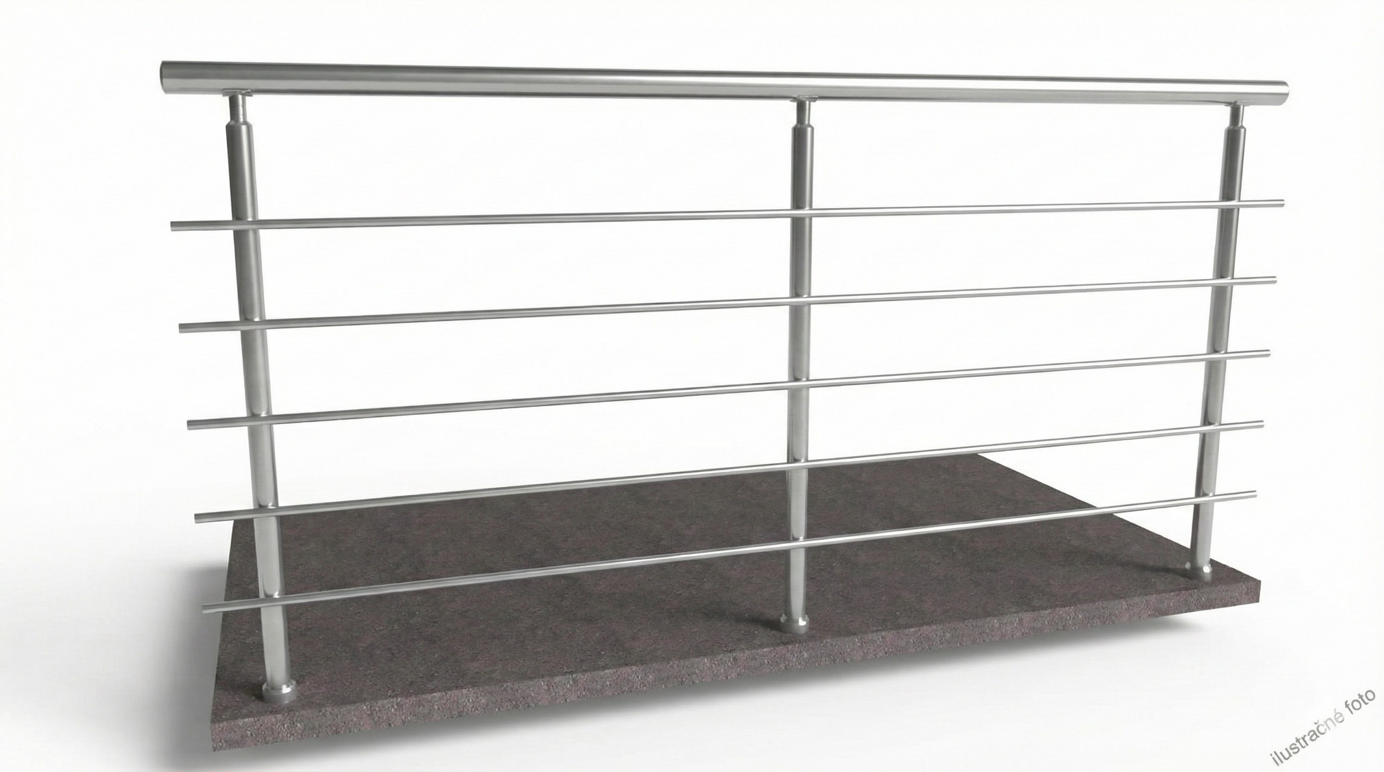 Hliníkové zábradlie 5 vodorovných priečiek - vrchné kotvenie  (orientačná cena)